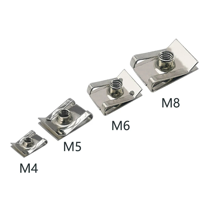 10pcs สแตนเลสสตีล U ประเภทคลิปด้าย M6 M5 M4 M8 8 มม.5 มม.6 มม.4mm Reed Nuts สําหรับรถยนต์รถจักรยานยนต์สกู๊ตเตอร์ ATV Moped