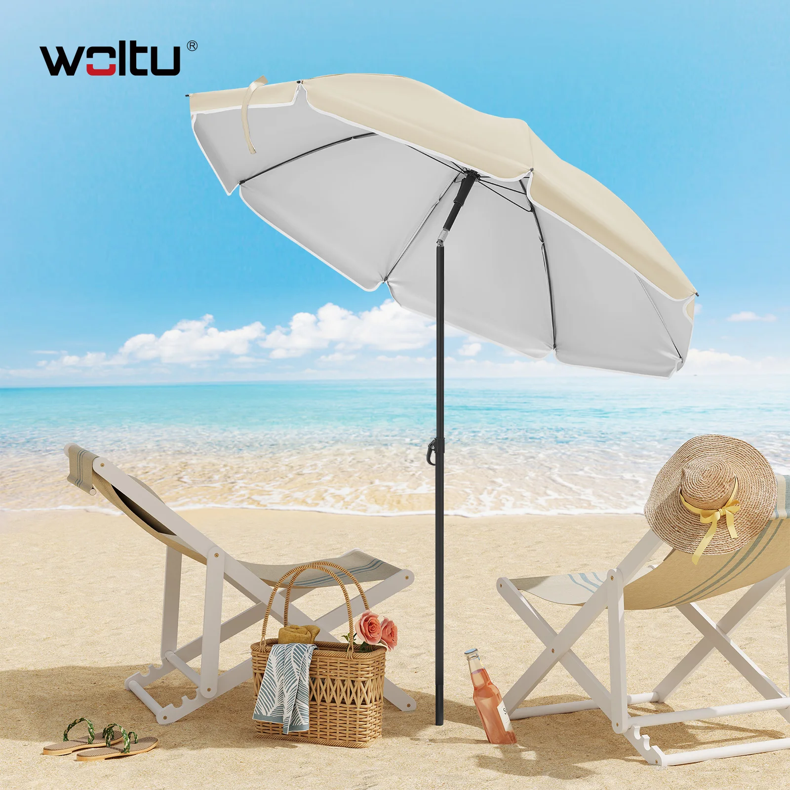 WOLTU Ombrellone da spiaggia Ombrellone da esterno impermeabile resistente ai raggi UV Protezione solare regolabile in altezza Ombrellone rotondo per giardino patio