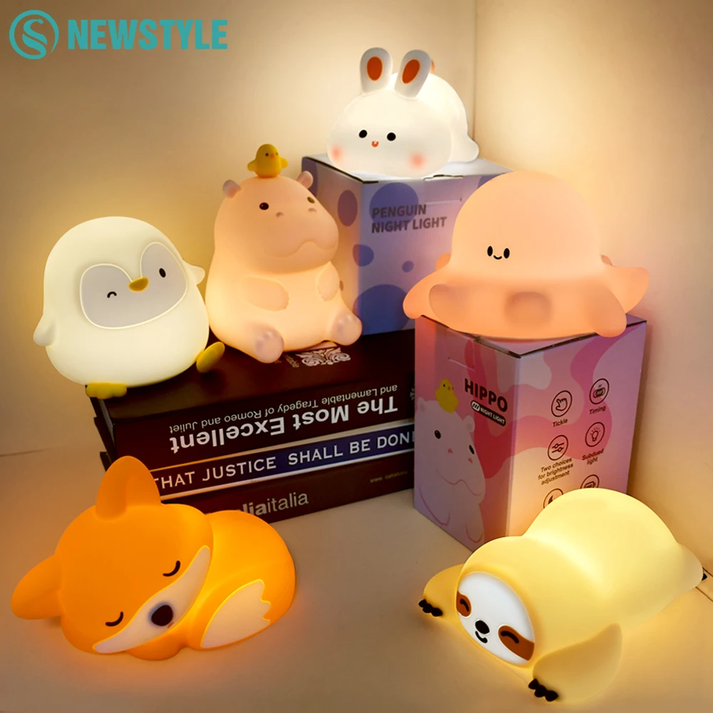Simpatica lampada da notte squishy in silicone volpe coniglio dimmerabile vivaio luce notturna ricaricabile lampada da comodino con sensore tattile