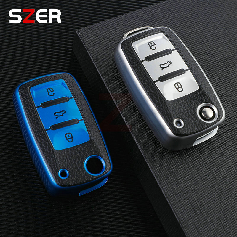 Couro TPU Car Key Case, Capa para Volkswagen VW Polo Golf Passat Tiguan Beetle Caddy T5 Up Eos Skoda Octavia Seat Leon Altea