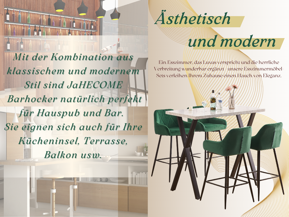 JYMTOM 2/4-Set Barhocker Tresenhocker Bistrohocker Velvet/PU-Bezug Barstühle mit Armlehne, modischer Hocker mit schwarzem Metall