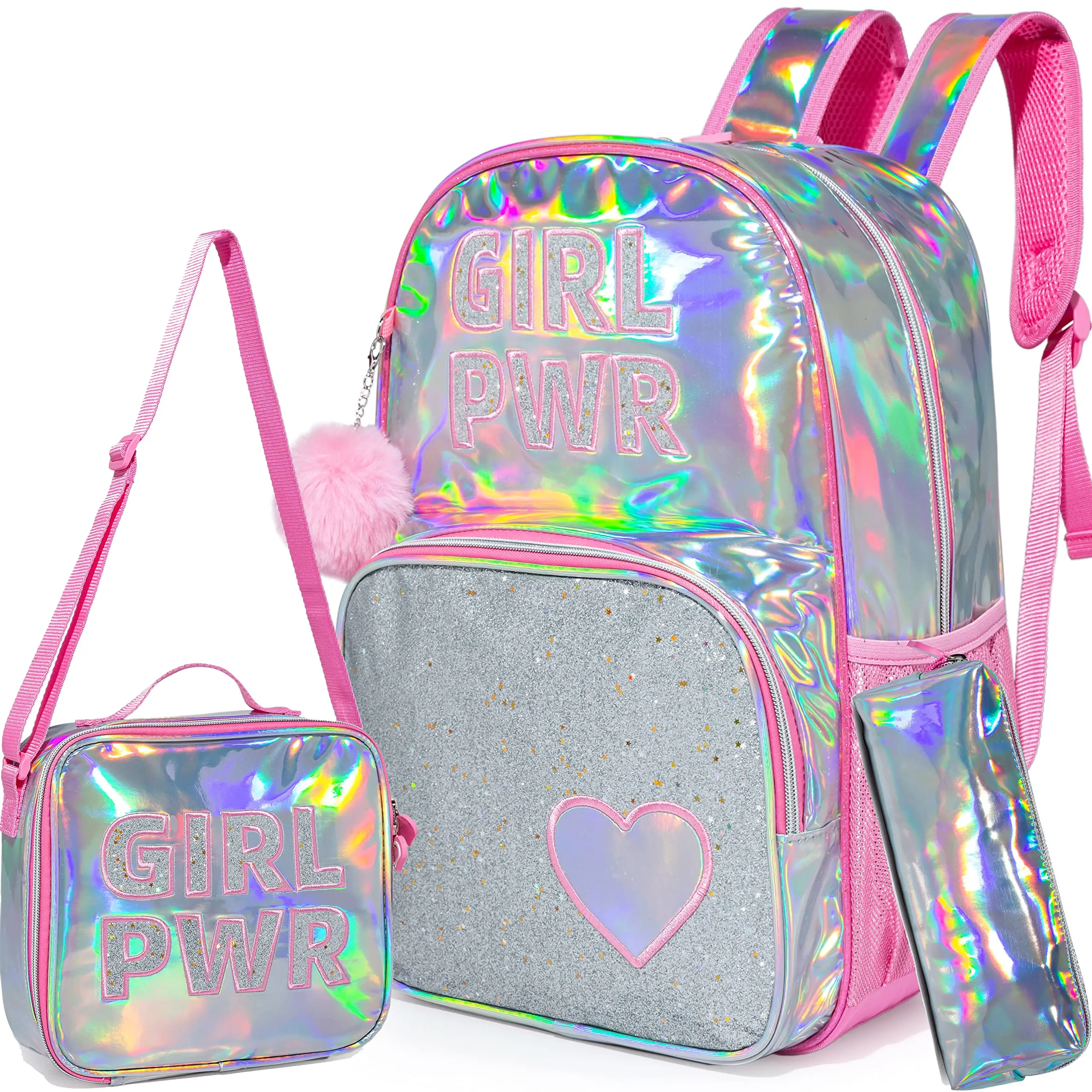 Backpack for Girls School Backpacks Kids Clear Bookbag for Elementary Kindergarten Students Full Size Travel Bag with Lunch Box
