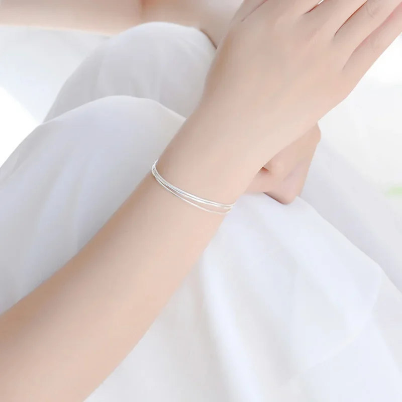 Simple Layer สร้อยข้อมือผู้หญิงเกาหลีแฟชั่นเงิน 925 เครื่องประดับแฟชั่น 925 เงินสเตอร์ลิงสร้อยข้อมือผู้หญิง