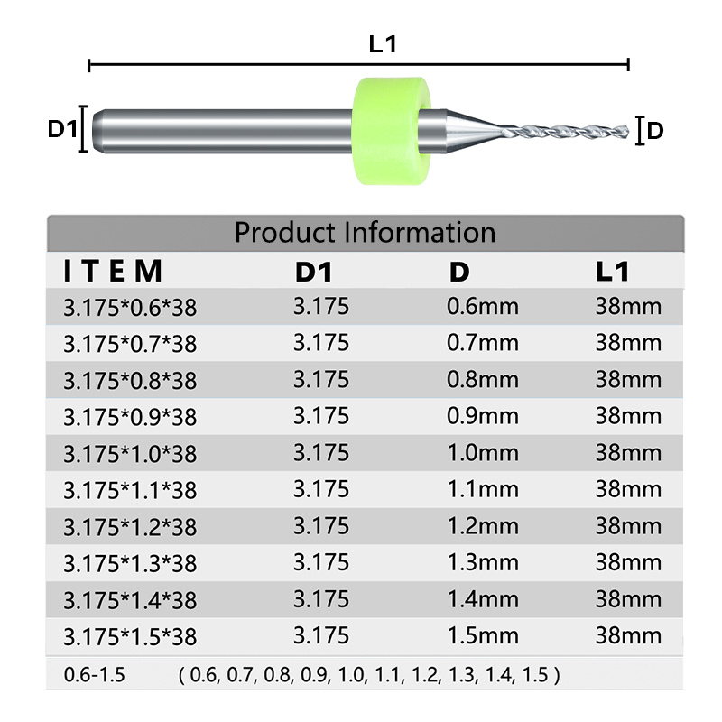 무료 배송 10pcs 0.6mm-1.5mm 가져오기 초경 PCB 드릴 비트 인쇄 회로 기판 미니 CNC 드릴링 비트 세트