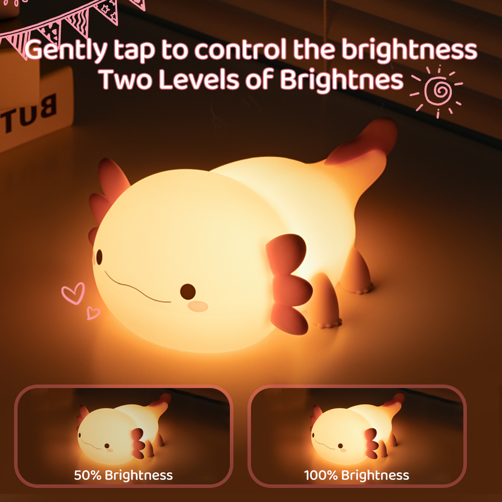 LED süße Axolotl Silikon Licht Tier Silikon Kinderzimmer Nachtlampe USB Nachttischlampe wiederaufladbar Kinder Schlafzimmer dimmbar Geschenk Dekor