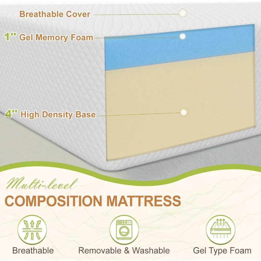 Gel Memory Foam Queen Size Mattress, Pressure Relieving, Cooling Gel Foam,Mattress in a Box