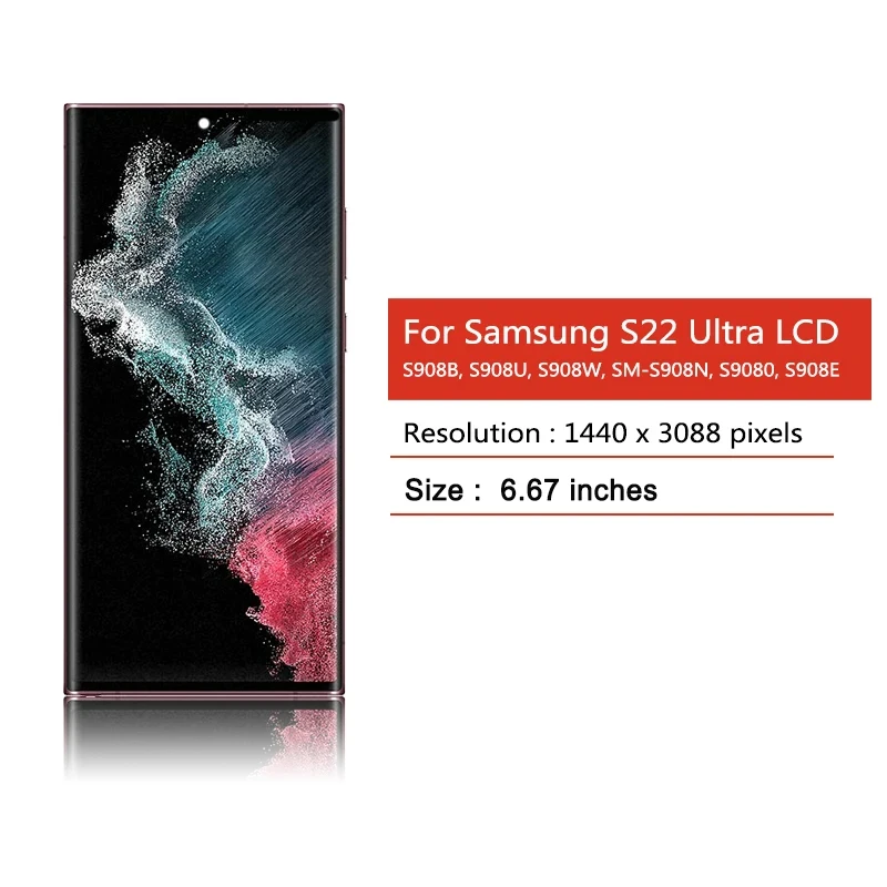 Super AMOLED for Samsung S22 Ultra 5G SM-S908B/DS S908N S908U S908E Lcd Display Touch Screen Digitizer Assembly S22Ultra Display