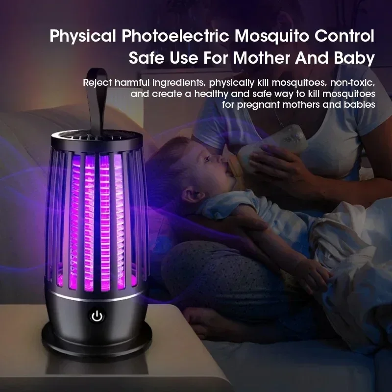 Lâmpada recarregável usb para matar mosquitos, armadilha silenciosa para insetos interna/externa para quarto/pátio, repelente eletrônico portátil de pragas