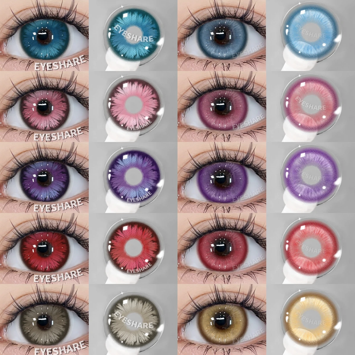 Eyeshare 1 par de lentes de contato coloridas da moda para olhos, lentes de contato de cor roxa, lentes vermelhas, lentes macias rosa, maquiagem de beleza anual