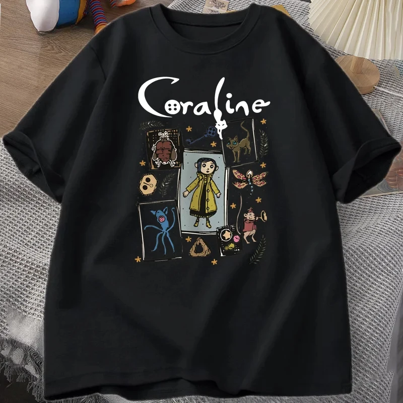 Coraline halloween t camisa das mulheres dos homens assustador vintage camiseta harajuku outono manga curta tshirt roupas femininas camisetas gráficas