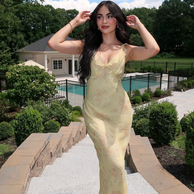 暗号夏花柄プランジマキシドレス衣装セクシーな背中の開いた妖精サンドレス休暇ビーチウェア Vestido コケット