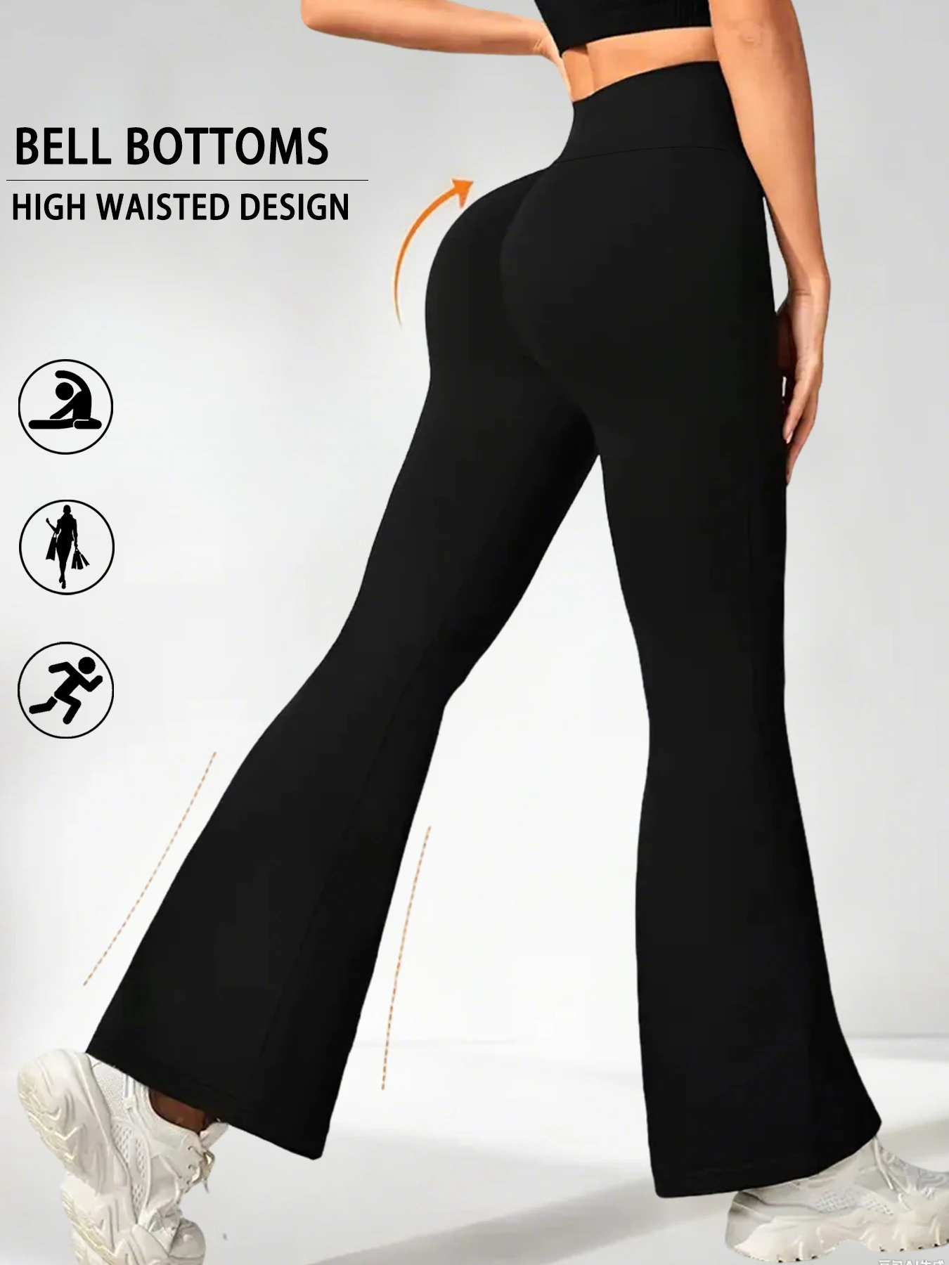 Superweiche Schlaghose für Damen, hohe Taille, Bauchkontrolle, Workout, Yoga, Leggings, Schlaghose