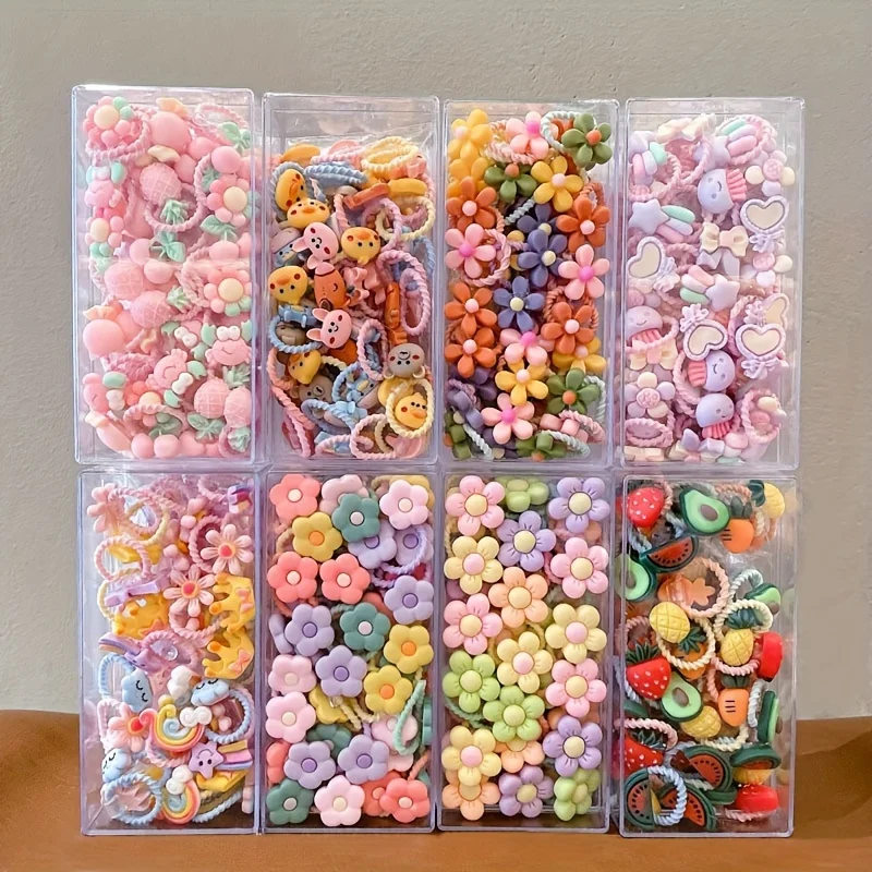 Cinta elástica para el pelo para niña, accesorio decorativo de 30 piezas, no daña el cabello, con dibujos de animales, flores y frutas