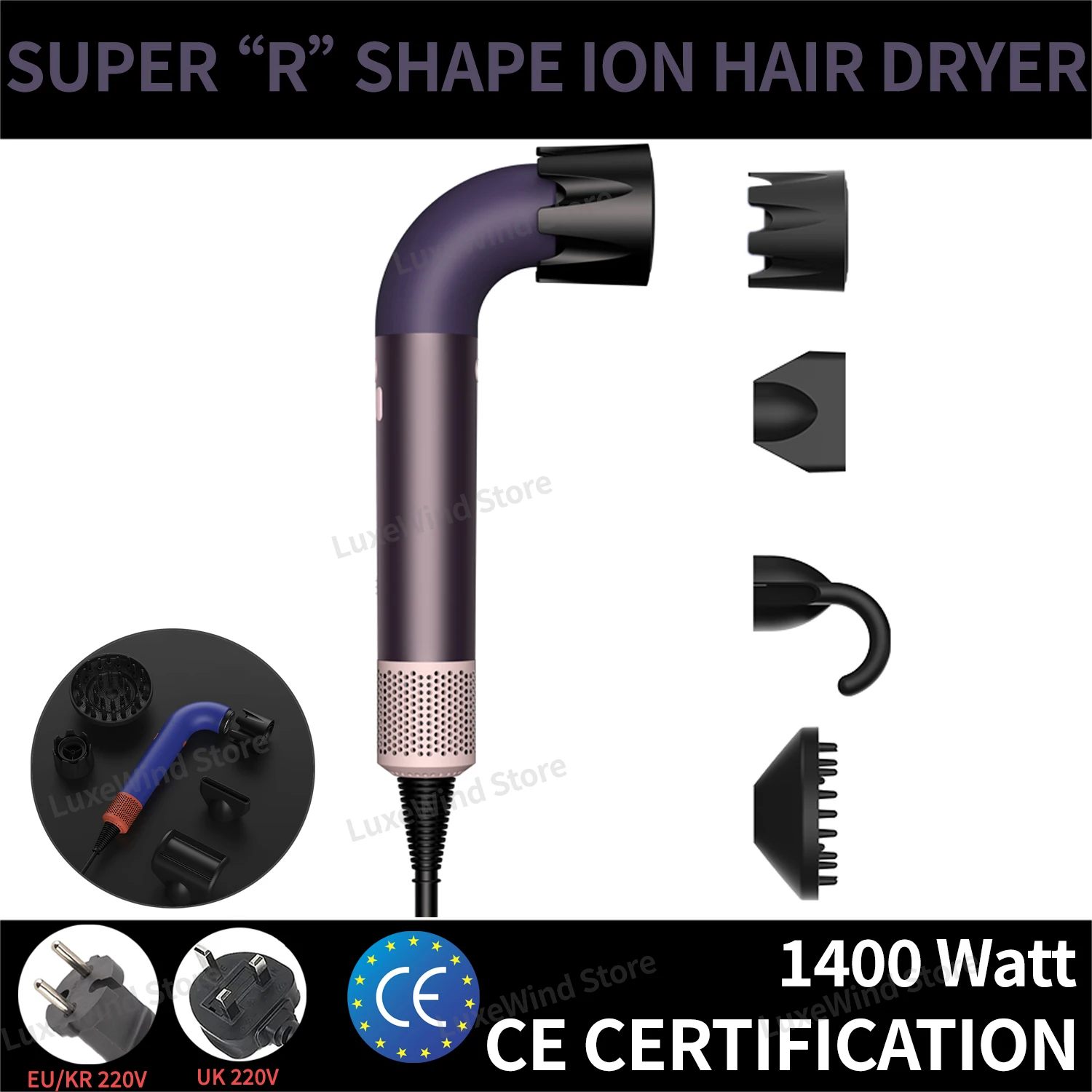 Suszarka do włosów o mocy 1400 W, szybka, przewód o długości 2,7 metra, szybkie suszenie, jonowa Secadora Para Cabello z dyfuzorem do stylizacji