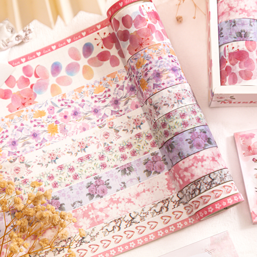 10ロールの和紙テープ,スクラップブッキングや日記を飾るための装飾的な接着剤