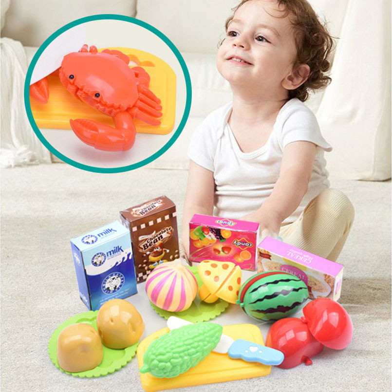 Conjunto de brinquedos educativos para crianças, carrinho de compras de supermercado com carrinho de corte de comida, frutas, jogo simulado, 15 peças de simulação para meninas