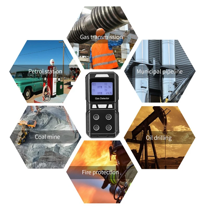 Portable 4 Gas Detector Toxic And Combustible Gas Detector Analyzer High Precision EX O2 H2S CO EU Plug
