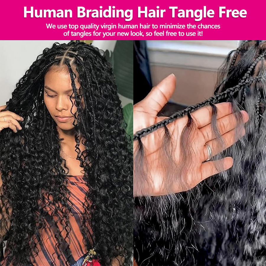 Onda profunda boho tranças de cabelo humano em massa 50g/100g 100% extensões de cabelo humano trança sem trama cabelo encaracolado brasileiro trança