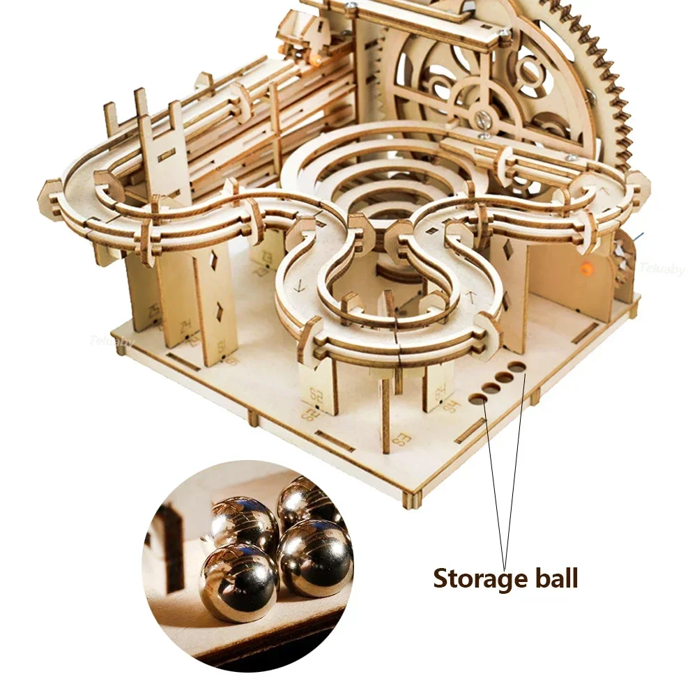 3D 나무 퍼즐 DIY 조립 키트 기계식 모델 구슬 런 세트 (4개 볼 포함) 창의력 STEM 장난감 성인 어린이 생일 선물