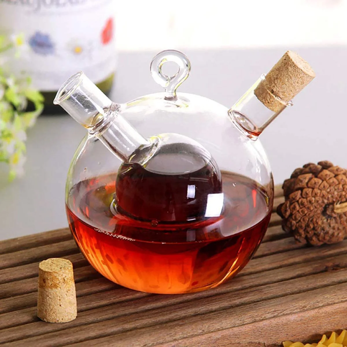 U-VBN-Dispenser Minyak dan Cuka Zaitun 2 In 1 Botol Kaca Dapur Botol Minyak dan Cuka dengan Sumbat Gabus