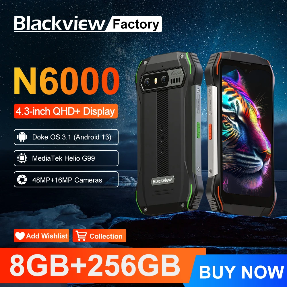 Blackview N6000 Mini teléfono inteligente resistente al agua 16GB 256GB pantalla de 4,3 pulgadas Android 13 NFC teléfono móvil 48MP cámara Helio G99 Octa Core