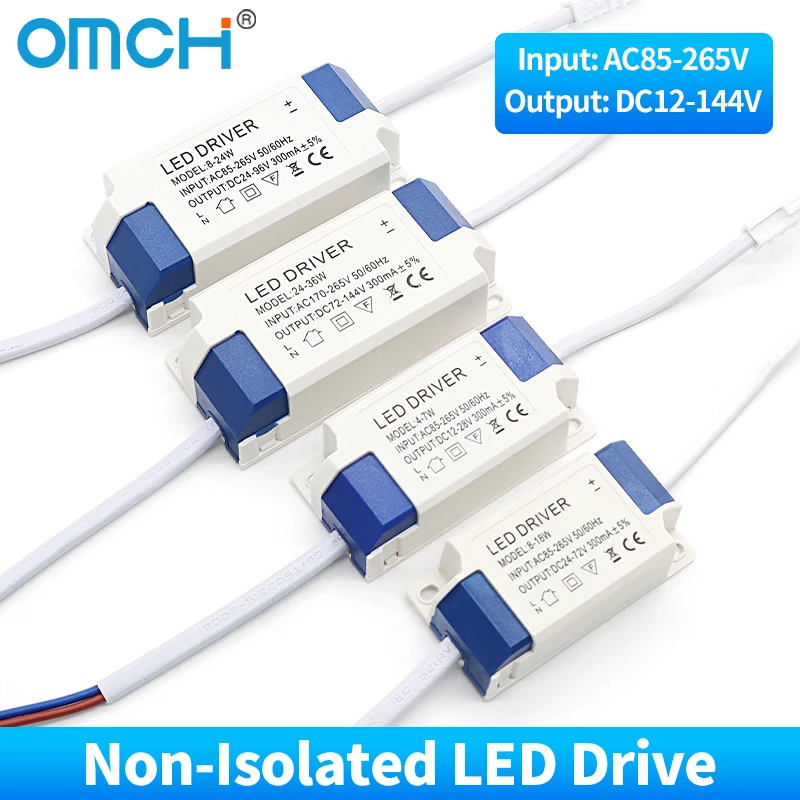 OMCH-fuente de alimentación de controlador LED externo no aislado, transformador de iluminación de corriente constante, 300mA, 4-7W, 8-18W, 8-24W, 24-36W, 36-50W