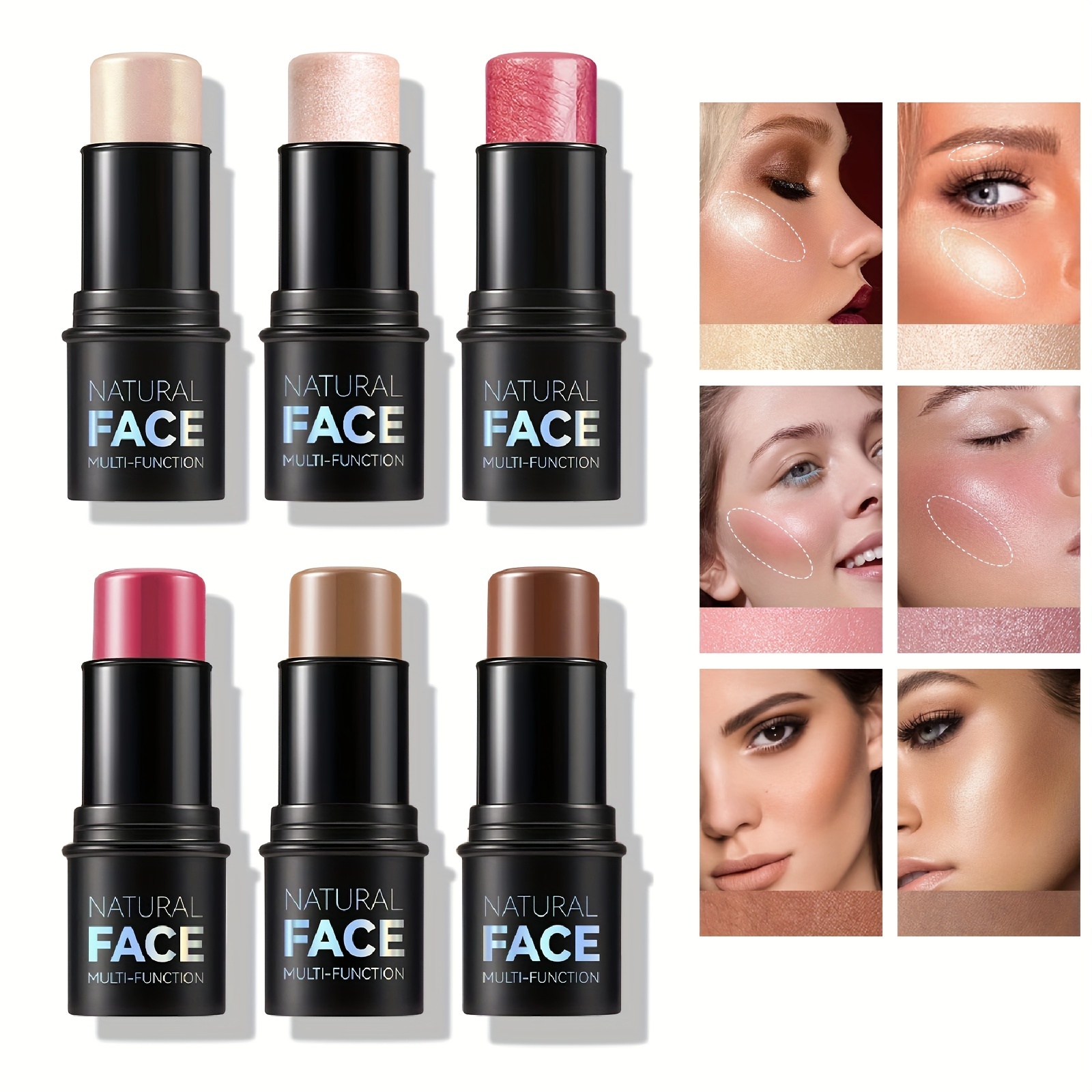 Barras de contorno en crema, sombras con resaltador, bronceador y rubor, lápiz de contorno facial no graso y resistente al agua