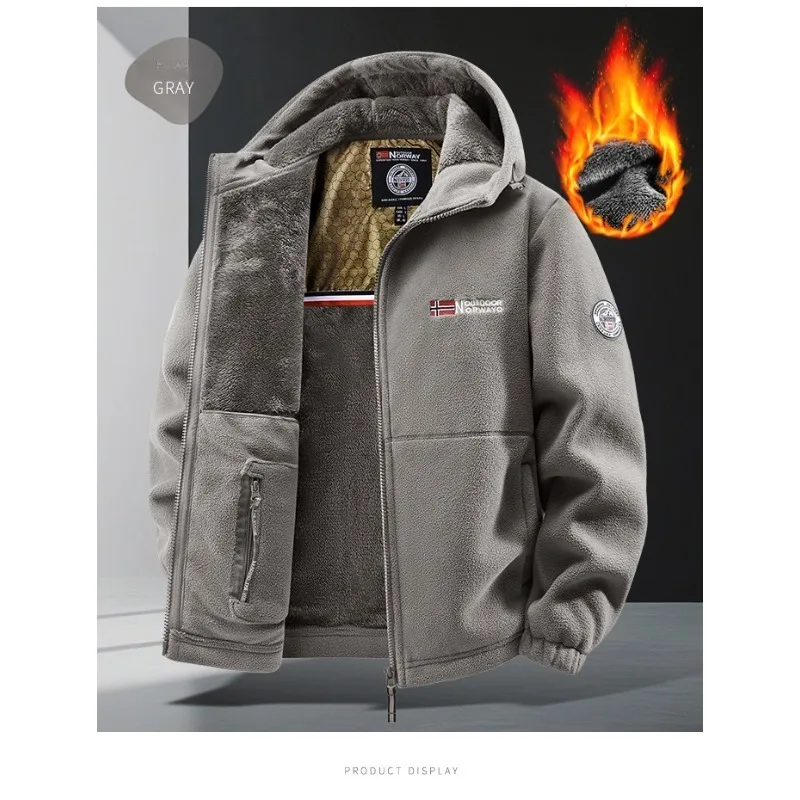 Chujie jaqueta masculina de lã outono e inverno moda grafeno quente com capuz caminhadas ao ar livre esportes com jaqueta cardigã de lã grossa