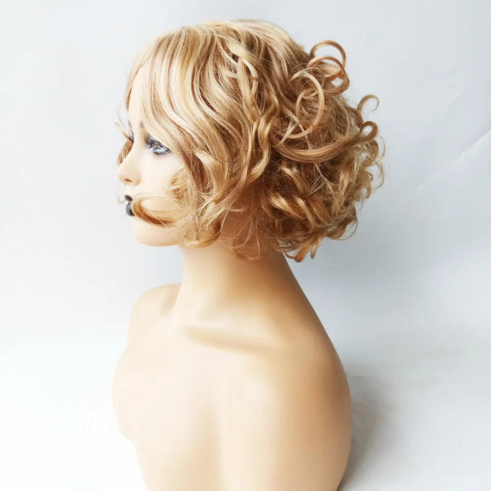 Perucas sintéticas estilo faixa de cabeça explosiva cabelo simulado elegante fofo dourado curto cabelo encaracolado