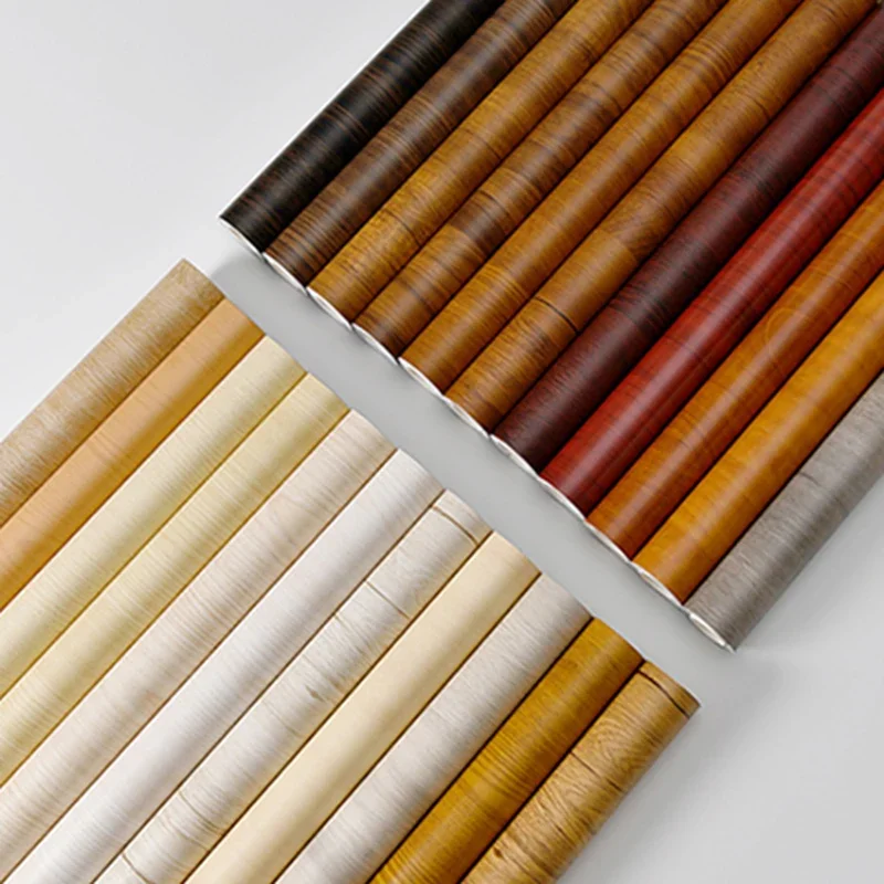 กันน้ําไม้วอลล์เปเปอร์ไวนิล Self Adhesive วอลเปเปอร์ประตูตู้เดสก์ท็อปโมเดิร์นเฟอร์นิเจอร์ตกแต่งกระดาษ
