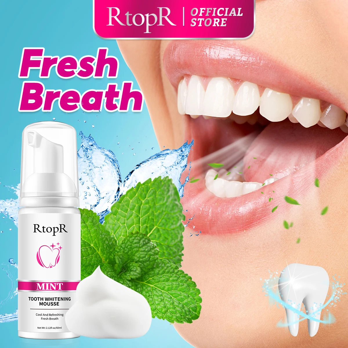 RtopR Răng Tẩy Các Vết Bẩn Loại Bỏ Hơi Thở Tươi Mát Làm Trắng Răng Mousse Vệ Sinh Răng Miệng Mousse Foam Di Động Du Lịch Kem Đánh Răng
