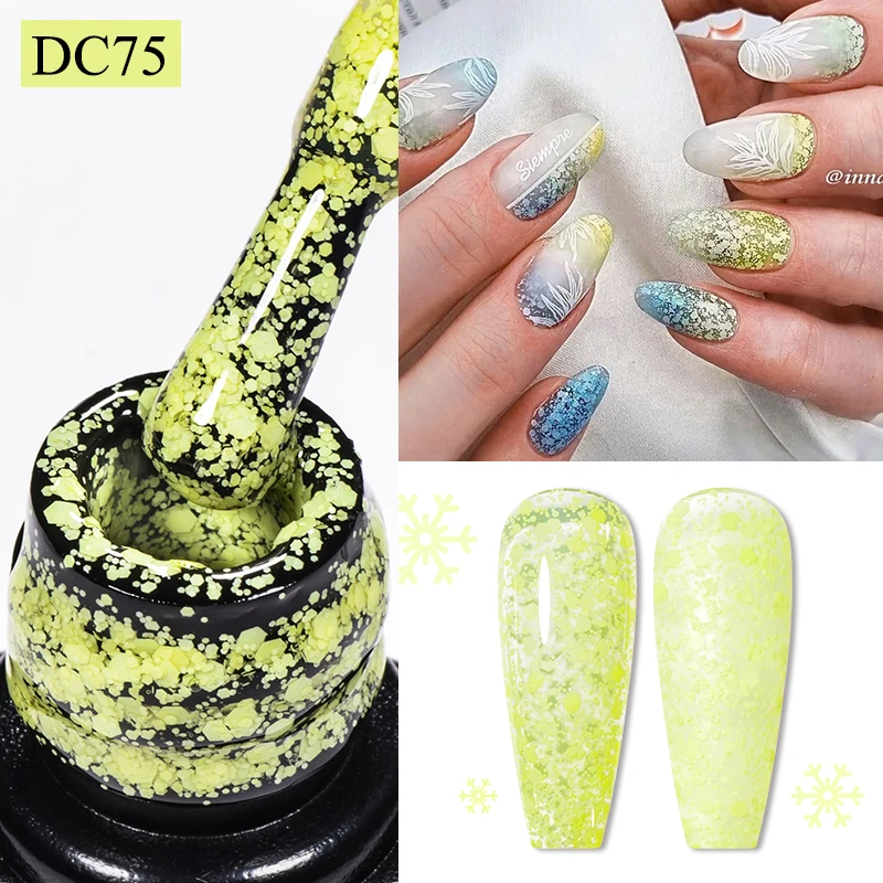 7ml เกล็ดหิมะเจลเล็บ UV LED กึ่งถาวร Milky สีขาวสีชมพู Glitter Snow Sequins เจลเล็บ Art Design เคลือบเงาเล็บ