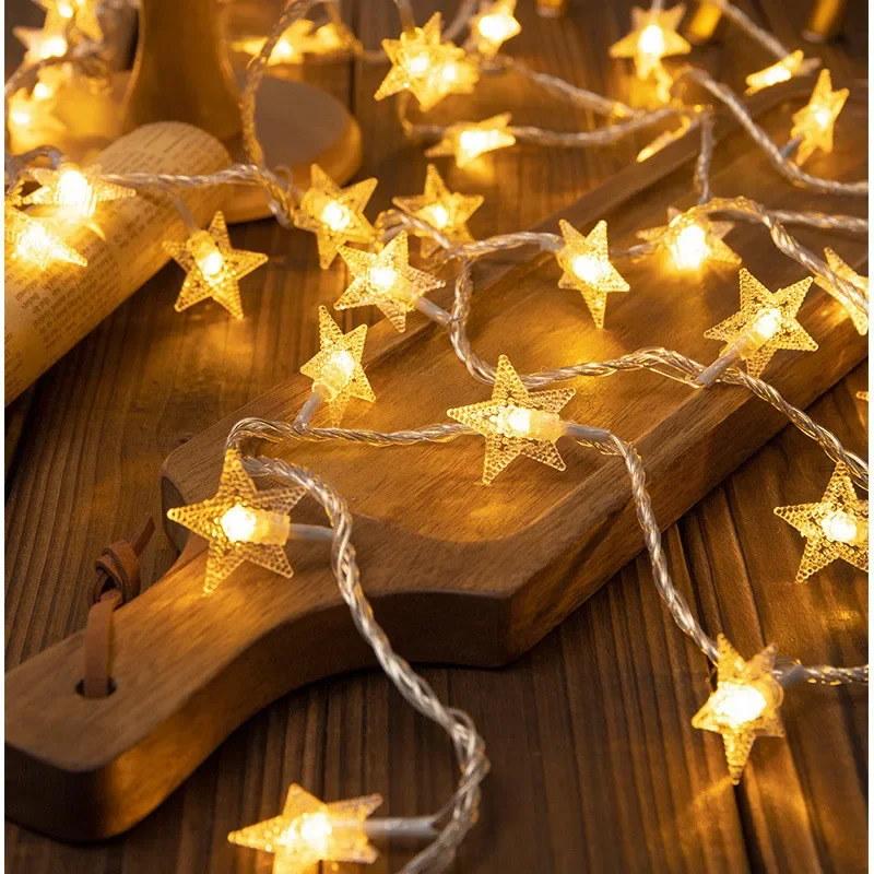 Guirnalda de luces LED con forma de estrella, funciona con pilas, para fiesta de Navidad, boda, hogar, decoración de Patio al aire libre, lámparas centelleantes
