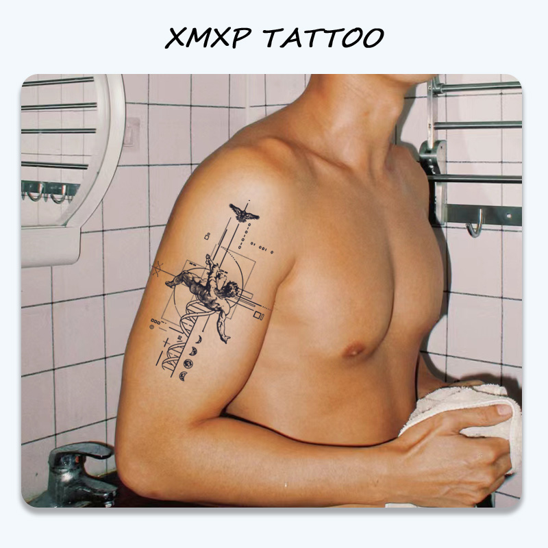 Fallen Angel 一時的なタトゥーステッカー、防水タトゥー、15 日間持続するフェイクタトゥー、半永久的なタトゥー Fallen Angel