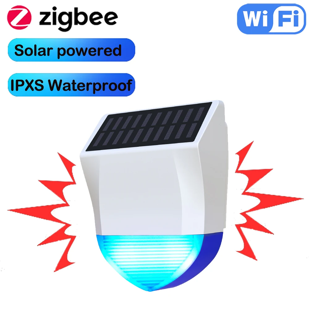 Tuya Smart Zigbee/Wifi Sirene Alarm Waterdicht Buiten Met Zonne-Energie En Usb Voeding Optionele 95db Afstandsbediening