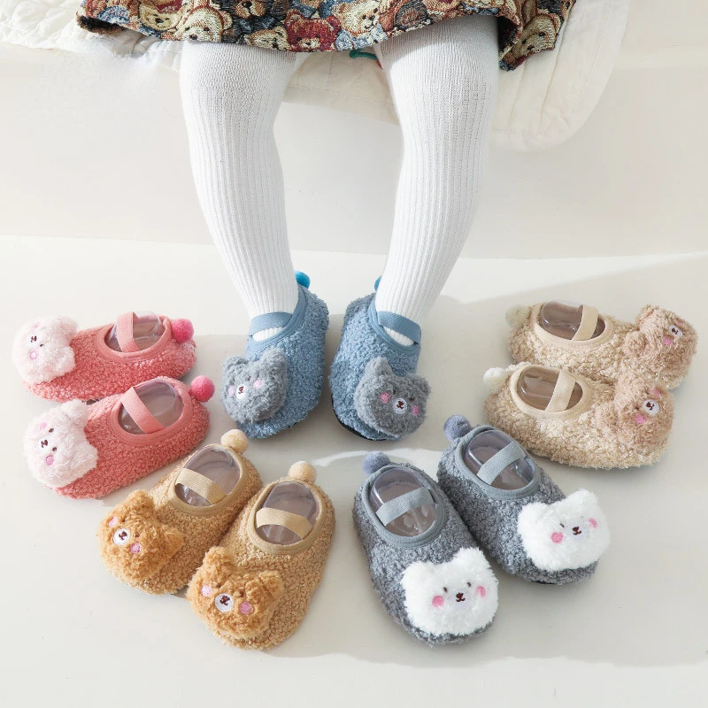 การ์ตูนหมีถุงเท้าเด็กฤดูหนาว WARM เด็กวัยหัดเดินเดินรองเท้าเด็ก Soft Sole First Walkers Anti-SLIP ทารกแรกเกิดรองเท้าเปล