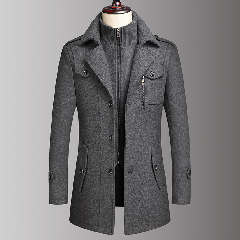 Herren-Wollmantel mit doppeltem Kragen, modisch, hübsch, Herbst-Winter, Business-Stil, hochwertige Herrenmode mittleren Alters, Wollmantel