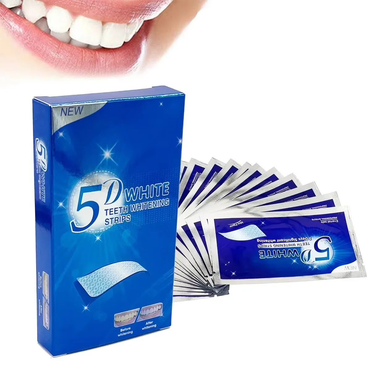 Pegatinas blanqueadoras de dientes 5D, 7/14 pares de tiras blanqueadoras de Gel, eliminación de manchas, tira para el cuidado de la higiene bucal, herramientas de blanqueamiento Dental