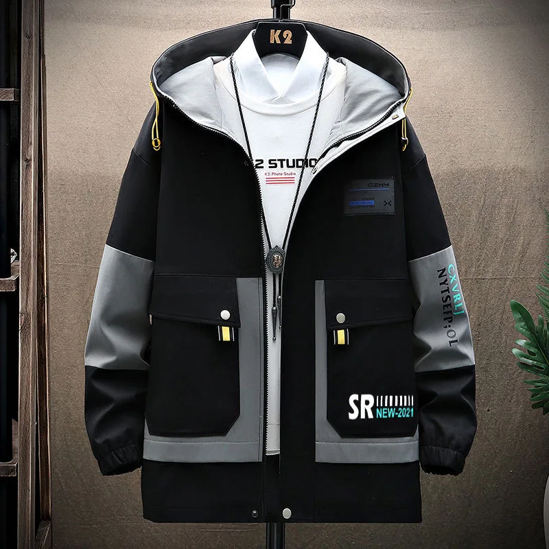 2024 ฤดูใบไม้ผลิและฤดูใบไม้ร่วงใหม่แนวโน้มแฟชั่นพิมพ์Hooded Coatผู้ชายสบายๆผ่อนคลายสบายกันน้ําPlus-ขนาดเสื้อm-4XL
