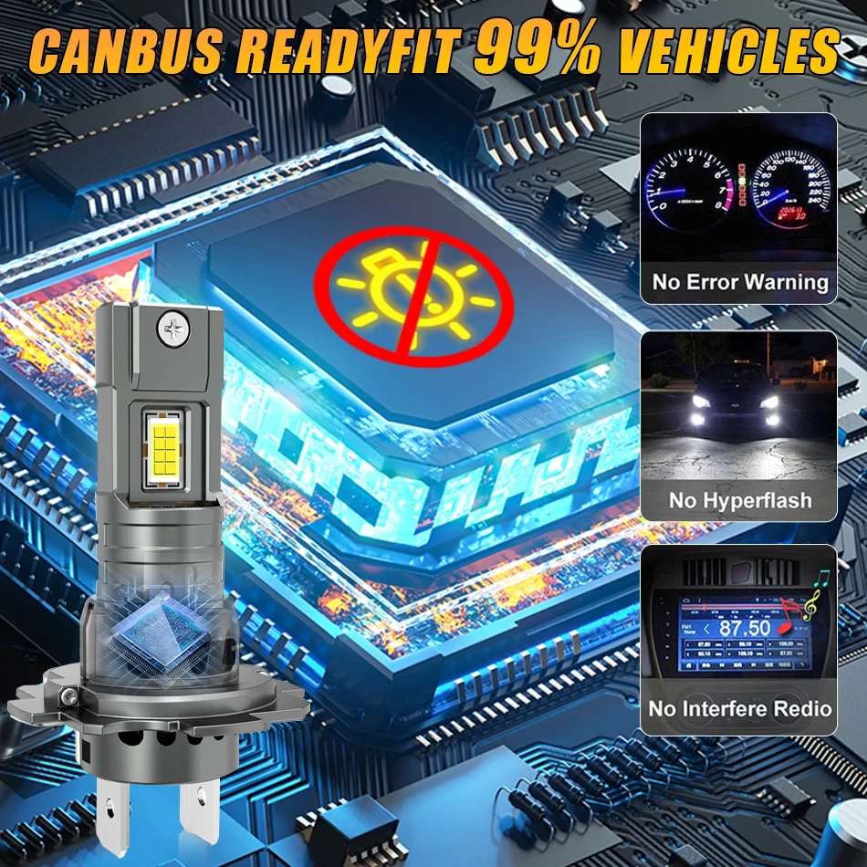Faro LED H7 CANBUS 30000LM 7035 Chips CSP 1:1 tamaño MINI Plug and Play lámpara automática 6000K luz antiniebla Turbo inalámbrica con ventilador