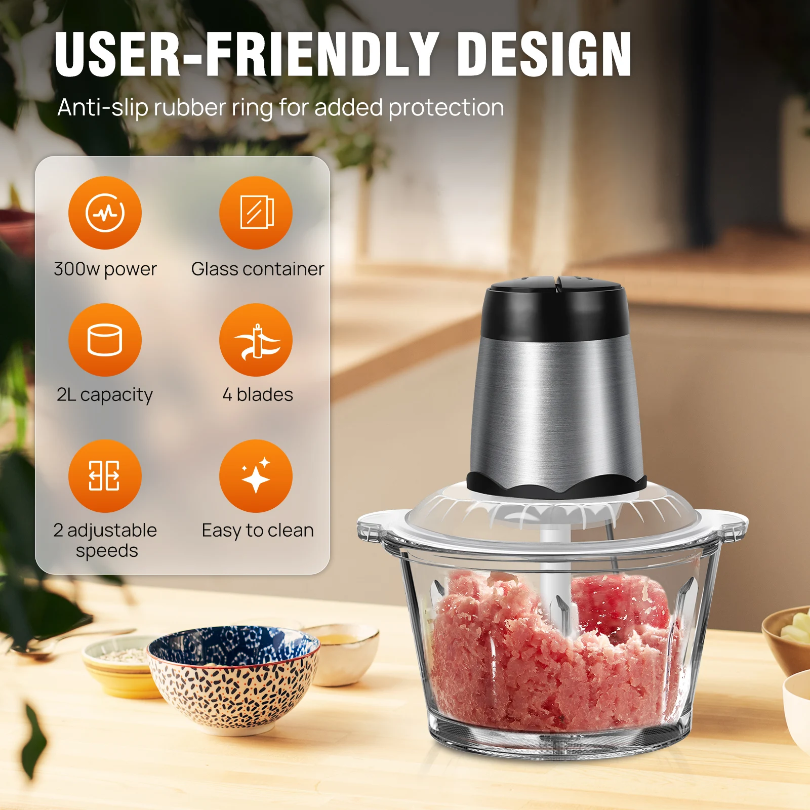2L Elettrico Cibo Chopper Verdure Chopper Piccolo Robot Da Cucina Tritacarne Mixer Elettrico Dicer con 2 Velocità Tritacarne