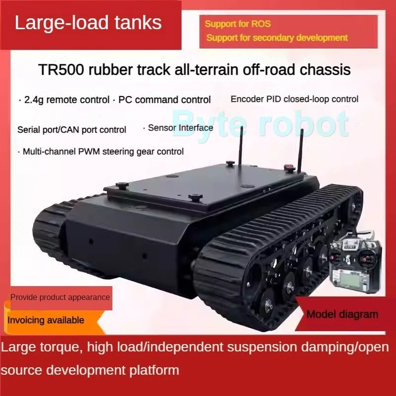 50kg Load TR500 Tank Car chassis 8cm Rubber Track Assembled Shock Absorption Suspension system FOR STM32 Programmable Robot Kit