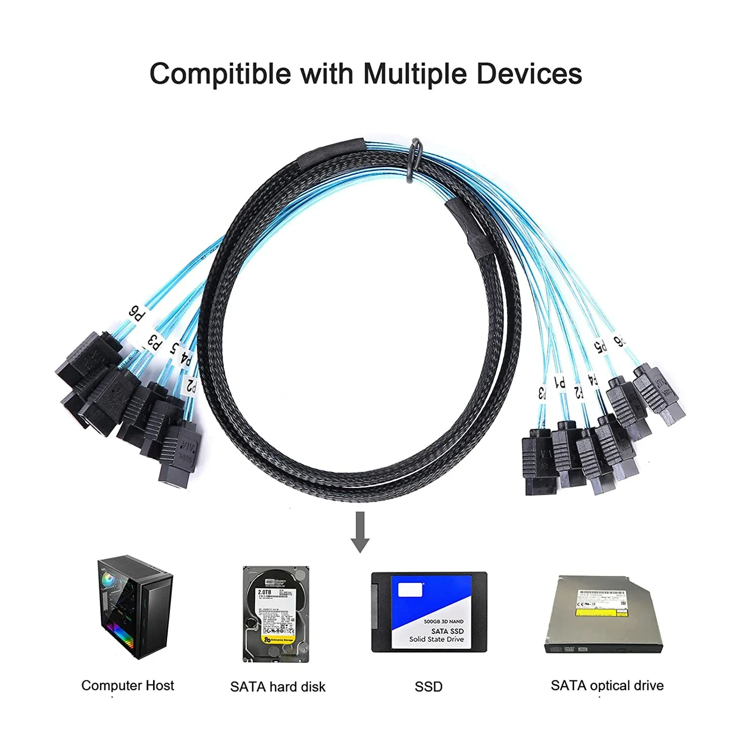 4/6/8 pçs/set Sata Para Sata Cabo 6 Portas/Set SATA 3.0 Data Cabo 7 Pinos para 7 Pinos Sas Cabo 12 Gbps HDD Para Servidor NAS PC