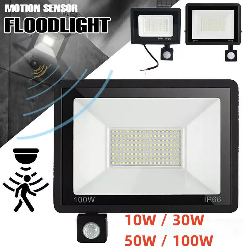LED PIR Motion Sensor Flutlicht Outdoor Wand Licht Weißes Licht 100W 50W 30W 20W 10W IP66 Wasserdichte LED Strahler Für Garten