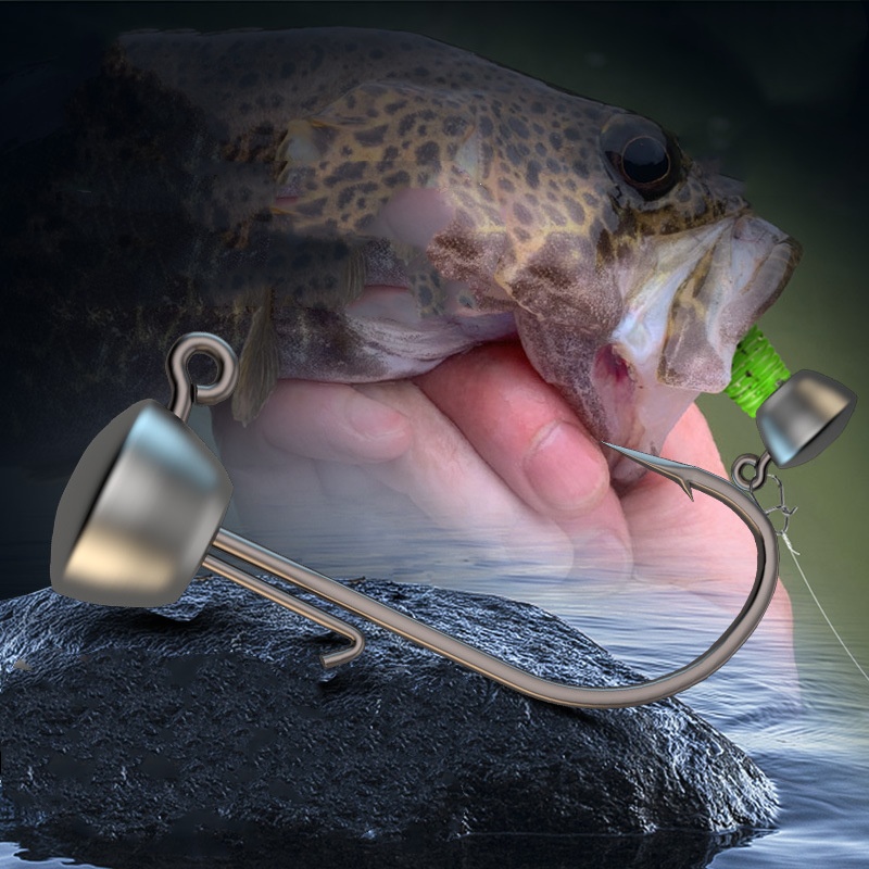 Câu Cá NED Đầu Jig Móc Mạnh Mẽ Chống Rơi Rớt Ngoài Phụ Trợ Đứng Móc Quan Cá Dẫn T Đuôi Con Sâu Fishhook