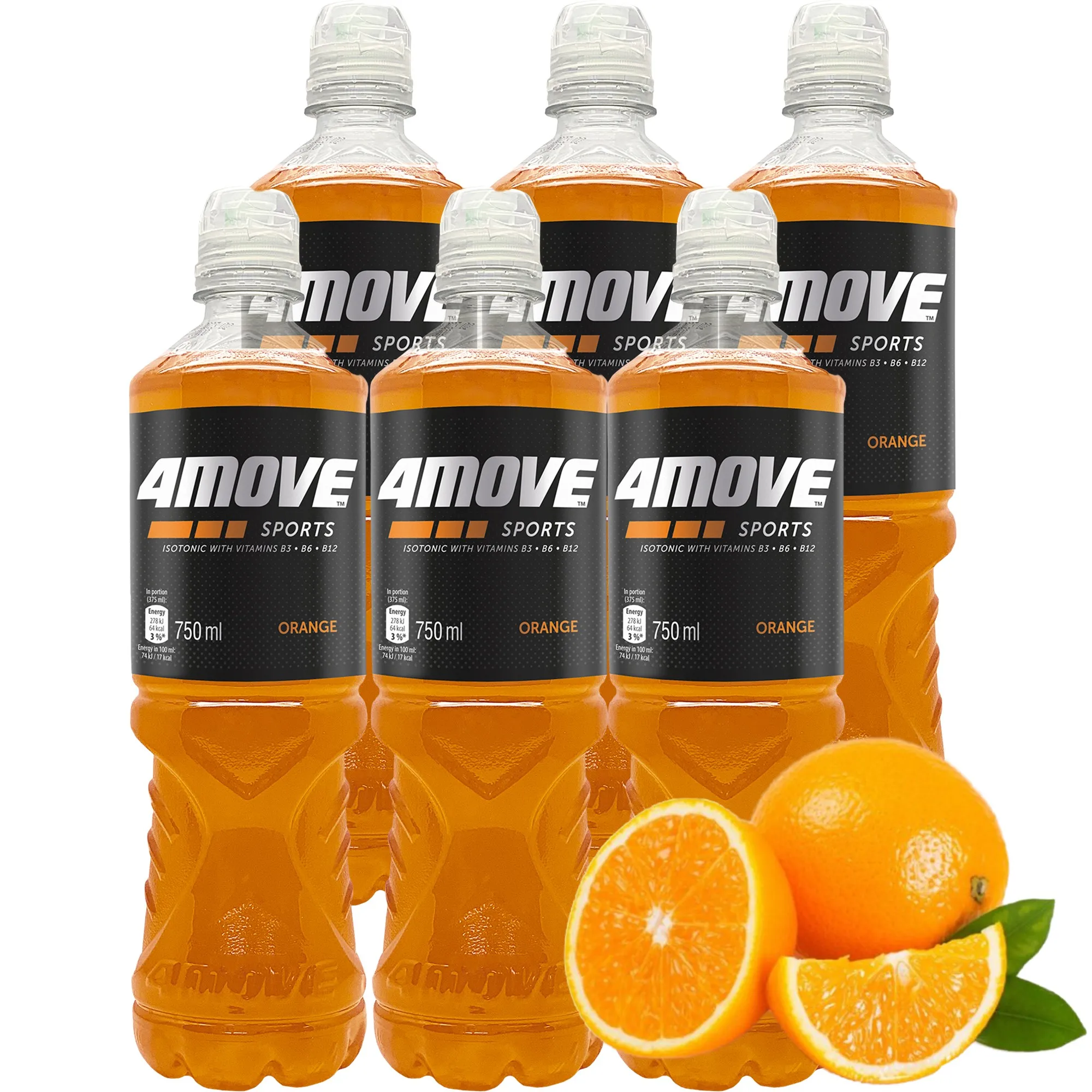 4Move Napój izotoniczny niegazowany o smaku pomarańczowym 750 ml x 6 sztuk