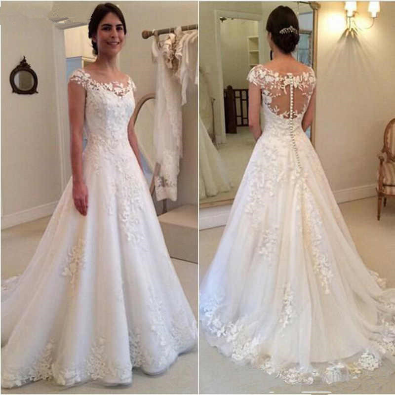 Witte Elegante Geappliceerde Trouwjurken 2023 Sheer Back Kapmouwtjes Vintage Kant Bruidsjurk Vestidos De Novia A-lijn