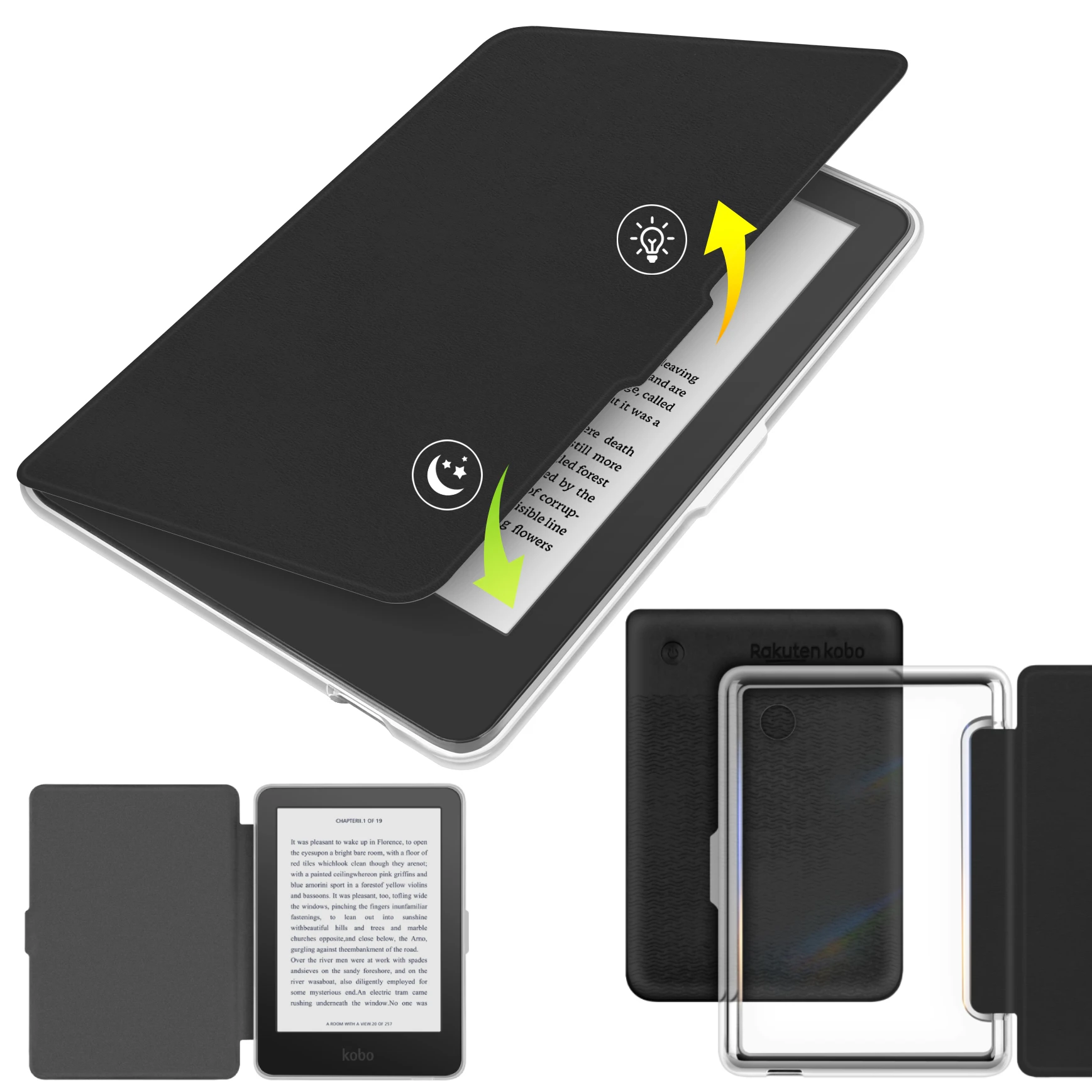 Funda de cuero PU para Kobo Clara BW, Clara Colour y 2E con cubierta trasera de acrílico transparente y protector de pantalla, función de auto encendido/apagado, cierre magnético, funda para lector electrónico de 6‘’
