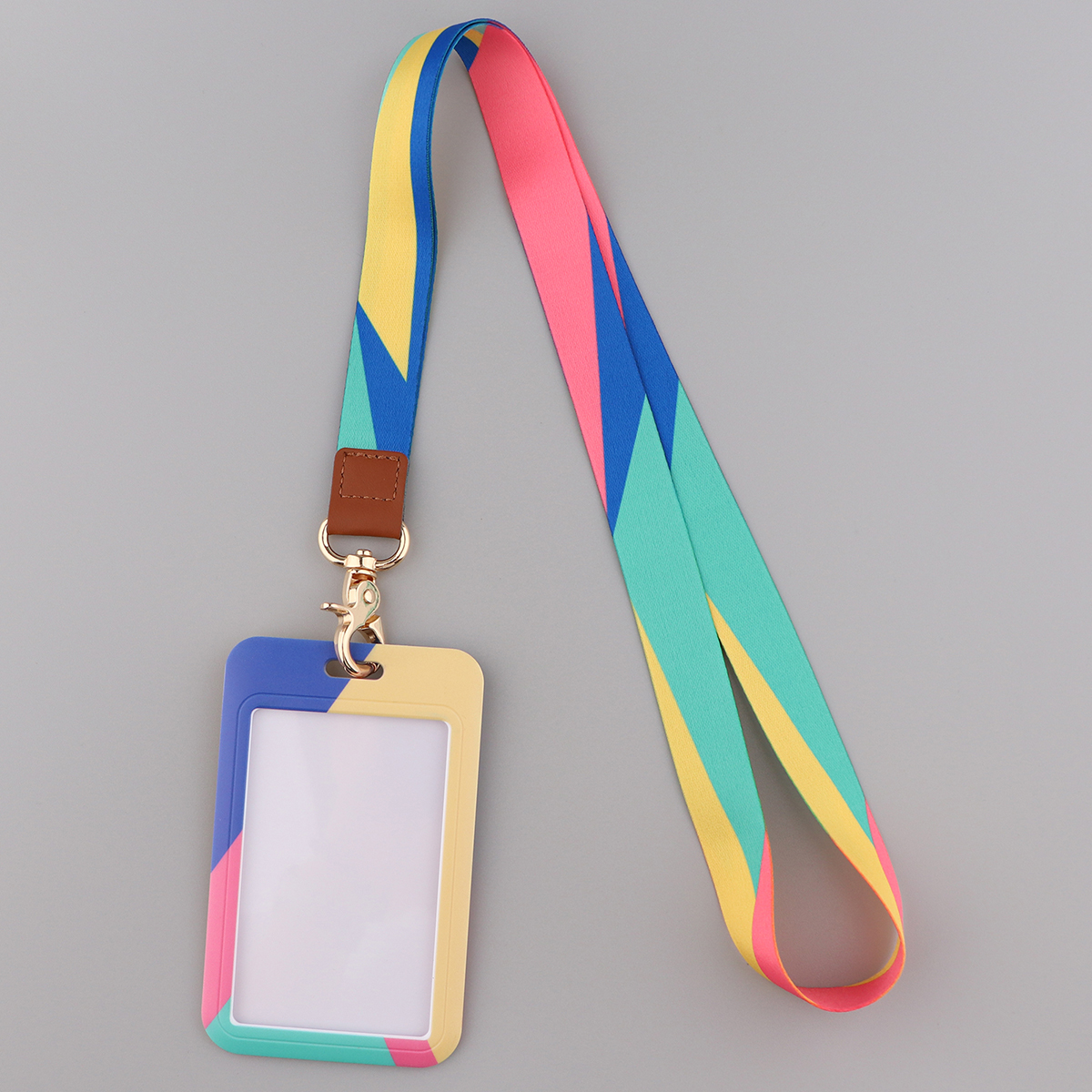 Ransitute R2809 DIY Minimalist Pattern Patchwork ID Card Holder Bus Card Holder Staff Card Lanyard For Keys Phone DIY Hang Rope