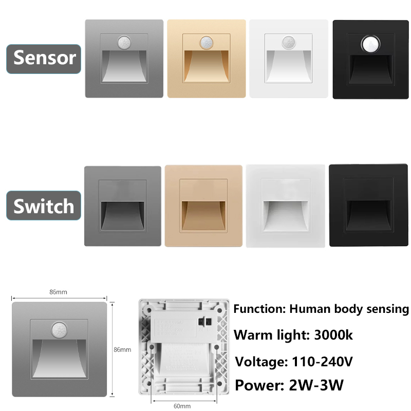 PIR детектор движения, датчик света, светодиодные фонари переменного тока 110 В-240 В, встраиваемая лестница, настенный светильник для спальни, светодиодный ночник